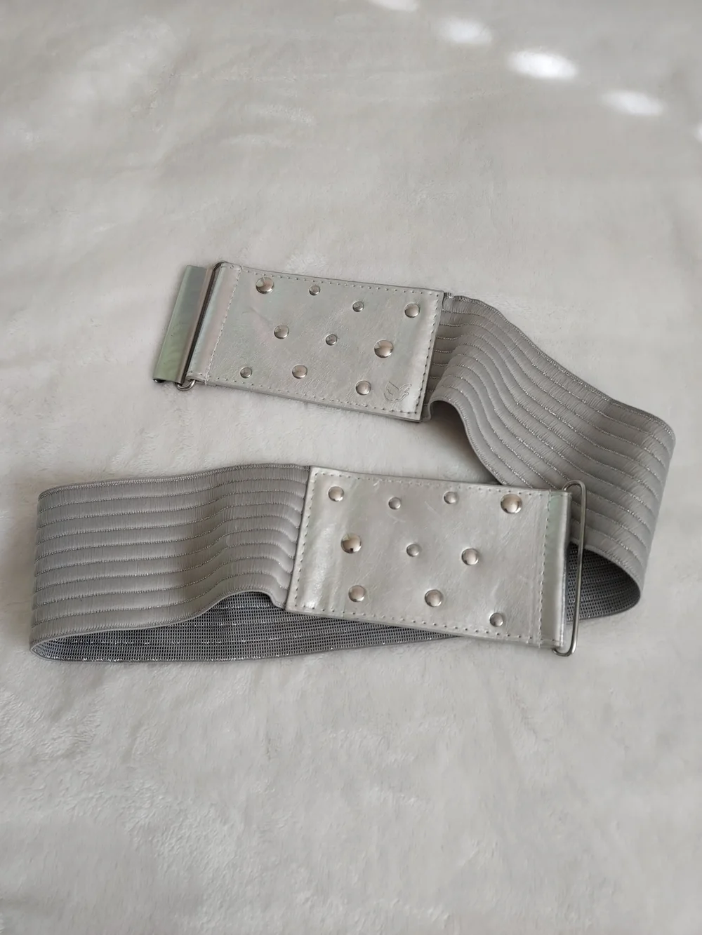 Wide Silver Elastic Fasion Waist Belt with Stud Accents Chic Y2K